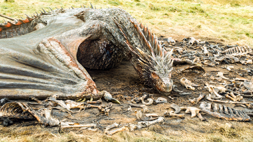 Drogon in repose from "Game of Thrones" Season 5 (courtesy of HBO)